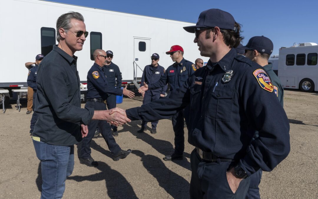 On frontlines of firefight, Governor Newsom meets with first responders, announces tax relief for L.A. County